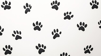 Obraz premium Scattered paw prints playfully adorn white background. AI Generated