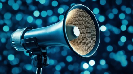 Powerful Megaphone Against a Blue Bokeh Background