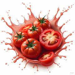 3D illustration of a dynamic water splash tomato