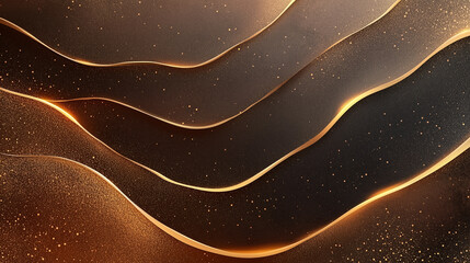 Obraz premium abstract background with golden lines, glowing waves on a brown background for presentation design