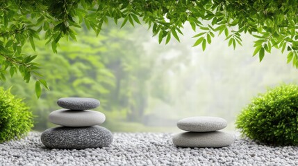Calming Zen Garden with Stones and Green Leaves for Relaxation