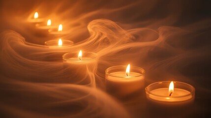 Romantic Soft Glow of Burning Candles with Gentle Smoke Background