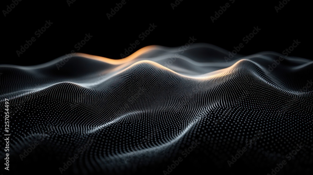Poster abstract 3d wave surface with glowing particles and fine lines
