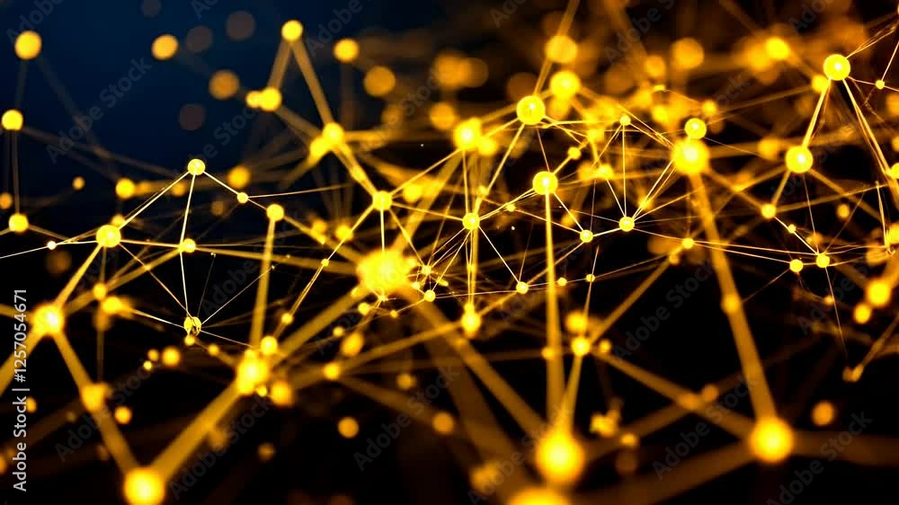 Poster dynamic network of glowing lines and nodes in abstract digital space