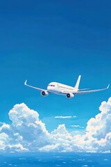 Obraz premium Airplane Flying Above Fluffy White Clouds Under Clear Blue Sky