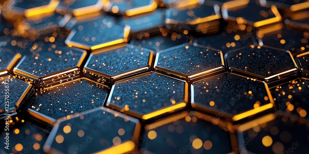 Poster 3d abstract hexagon background with geometric patterns and golden accents creates luxurious and futu
