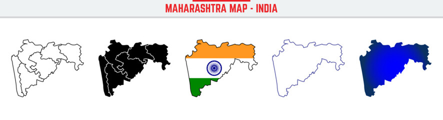 Maharashtra, State, MH Outline Icon – India Map Silhouette Vector. India map editable stroke outline icon