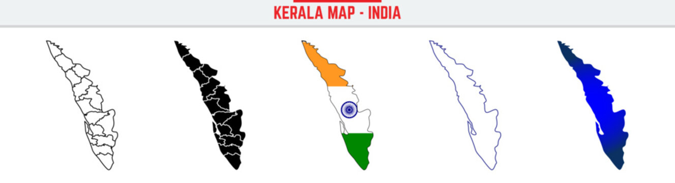 Kerala State, KL Outline Icon &ndash; India Map Silhouette Vector. India map editable stroke outline icon