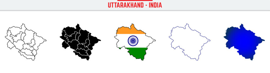 Uttarakhand, State, UK, Outline Icon – India Map Silhouette Vector. India map editable stroke outline icon