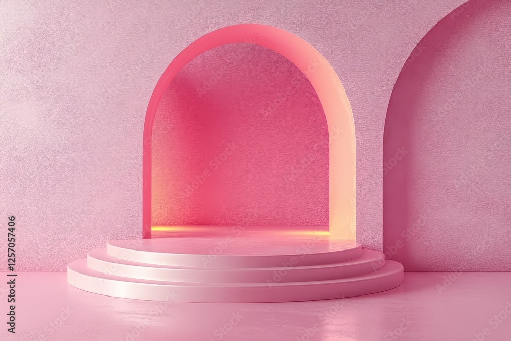 Poster minimalist abstract pink background with geometry shapes and soft light for product display 3d rende