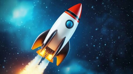 Rocket Launch in Space Digital Art Futuristic Environment Vibrant Colors