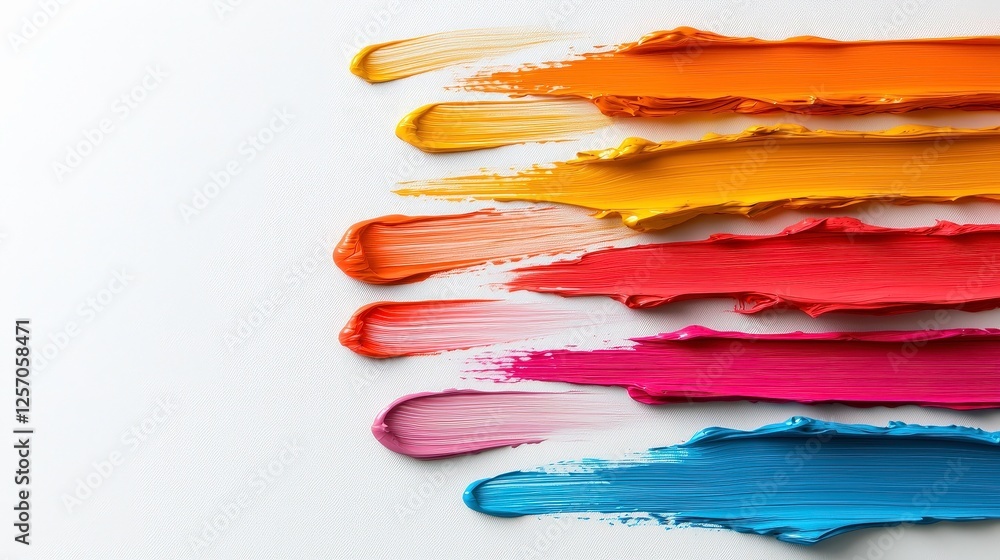 Poster colorful paintbrush strokes on white canvas create vibrant abstract pattern. textured strokes in sha