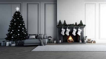 Elegant Christmas Interior With Fireplace And Decor