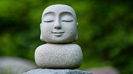 Obraz premium Serene Stone Buddha Statue in Peaceful Garden Setting