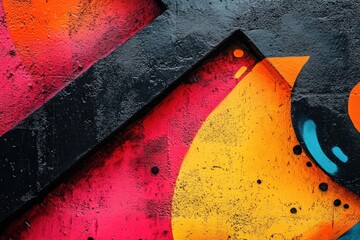 Vibrant urban graffiti artwork featuring bold colors and abstract shapes on a textured wall