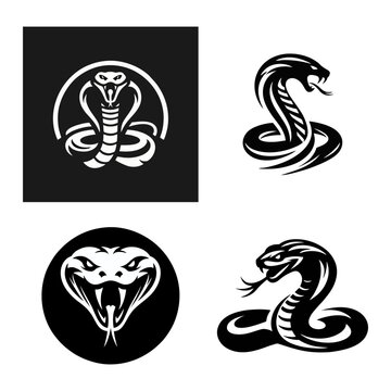 Snake cobra viper silhouette. engrave black icon on white background