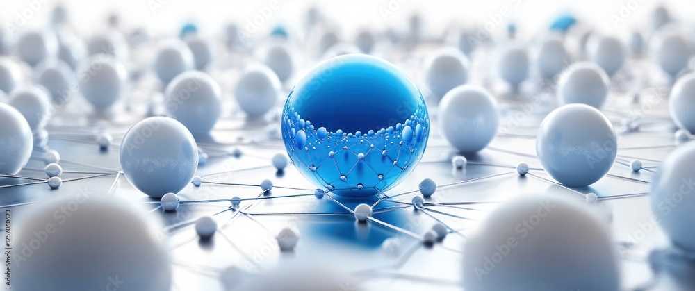 Poster blue sphere network structure abstract design connection 3d illustration