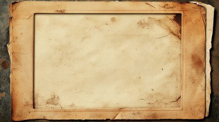 Vintage blank photo frame with aged paper texture and subtle stains for creative use