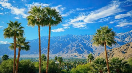 Palm Springs, Coachella Valley, California: palm trees with a view of the desert mountains 