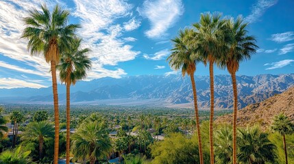 Palm Springs, Coachella Valley, California: palm trees with a view of the desert mountains 