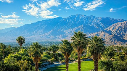 Palm Springs, Coachella Valley, California: palm trees with a view of the desert mountains