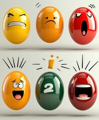 Obraz premium Animated dialogue bubbles with emotional expressions, featuring various colorful faces displaying different emotions such as anger, sadness, surprise, and happiness. image includes numbers and