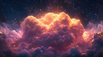 Obraz premium Cosmic Cloud Explosion Vibrant Orange Glow. AI Generated