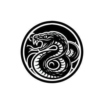 Snake cobra viper silhouette. engrave black icon on white background