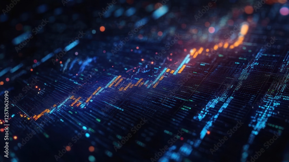 Poster futuristic financial graph visualization dynamic stock market chart with profits and losses analysis