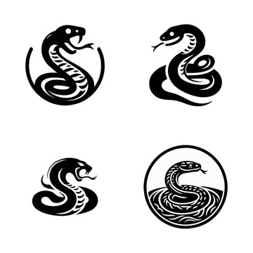 Snake cobra viper silhouette. engrave black icon on white background