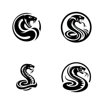 Snake cobra viper silhouette. engrave black icon on white background