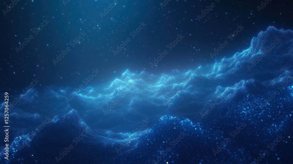 Aufkleber abstract blue cyberpunk particle wave digital landscape 3d rendering visualization