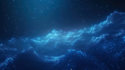 Abstract Blue Cyberpunk Particle Wave Digital Landscape 3D Rendering Visualization