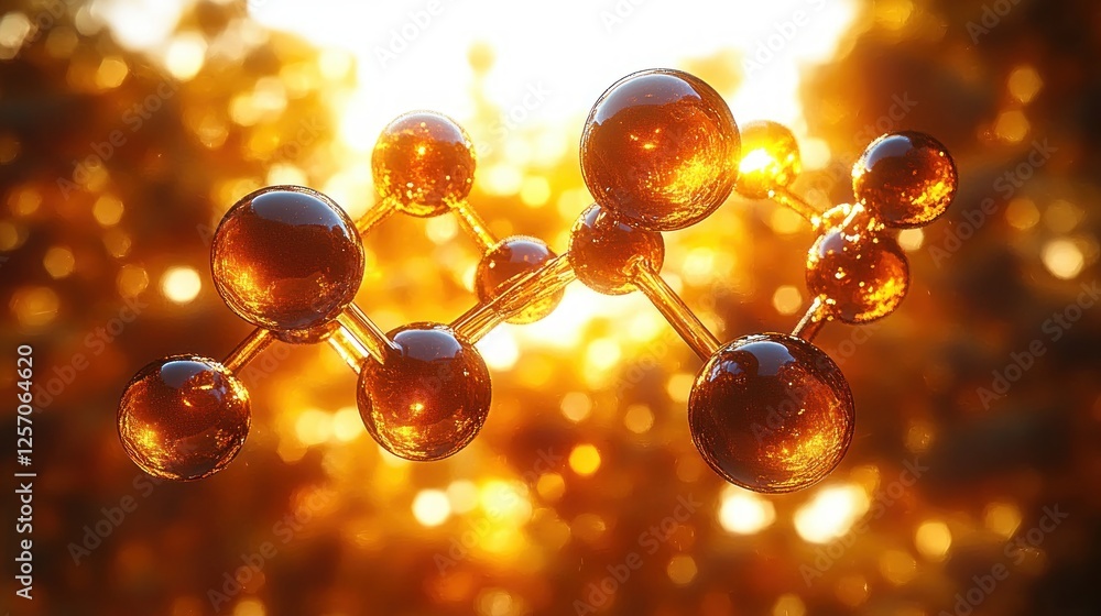 Poster 3d rendering of amber molecular structures abstract design with soft lighting for chemistry and scie
