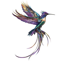 Obraz premium Realistic flying hummingbird with spread wings isolated on white background PNG.AI GENERATED