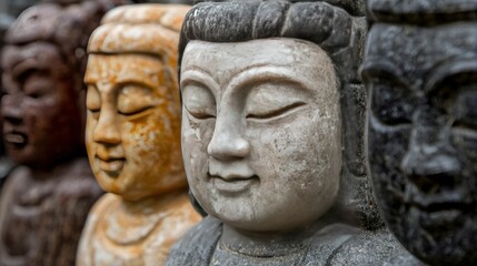 Serene Stone Buddhas A Close-Up of Tranquil Statues