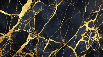 Abstract black marble texture with gold veins.