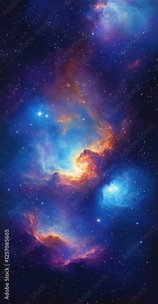 Poster impressionistic celestial nebula in deep space with ethereal light and vibrant colors
