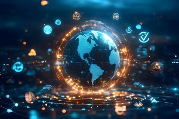 Glowing Digital Earth Globe with Futuristic Connections and Lighting Effects