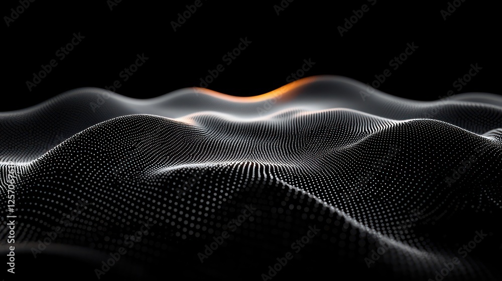 Aufkleber wave-like surface of digital particles with glowing depth and movement in abstract art