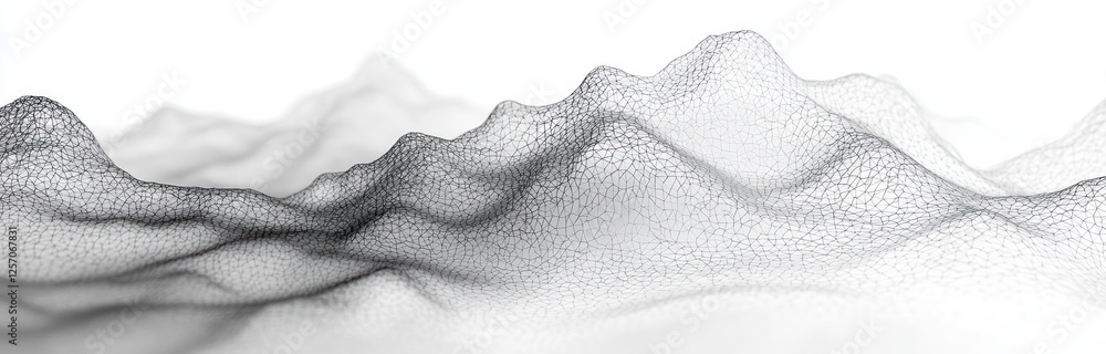 Poster minimalist black and white abstract hexagonal landscape with soft diffused lighting and aerial viewp