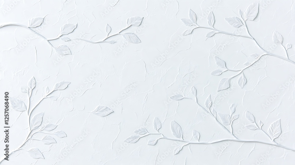 Poster a soft and elegant leaf pattern on a textured white background for subtle decor