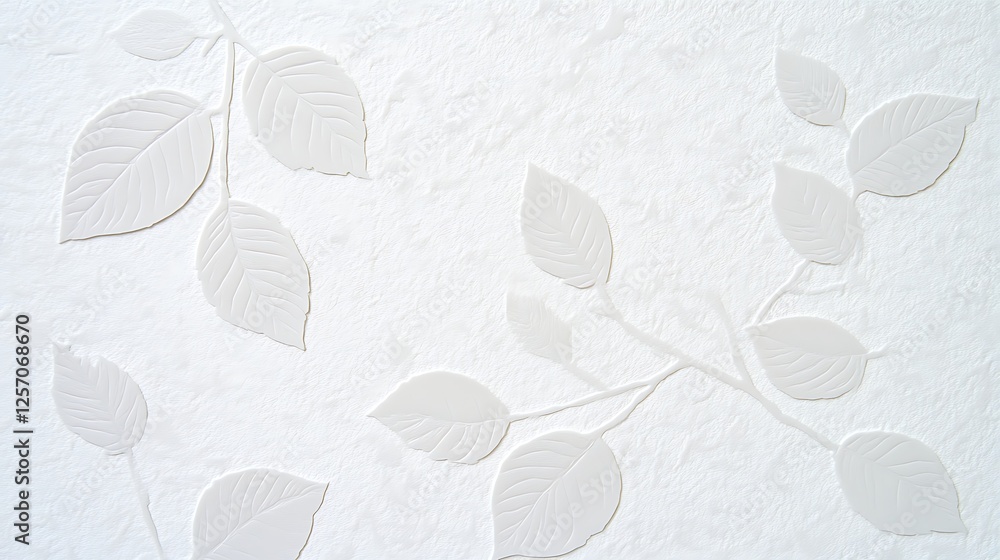 Poster a soft and elegant leaf pattern on a textured white background for subtle decor