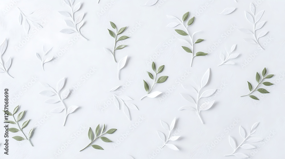 Poster a soft and elegant leaf pattern on a textured white background for subtle decor