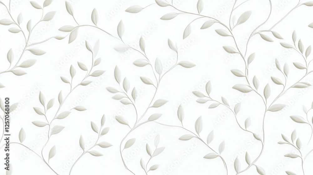 Poster a soft and elegant leaf pattern on a textured white background for subtle decor