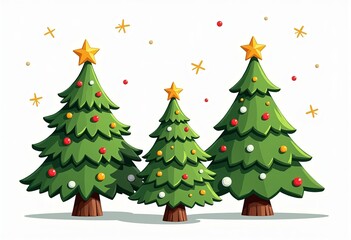 Fototapeta premium Adorable Christmas Tree Clipart: 2D Cartoon Vector Graphic in Chibi Style, Ideal for Holiday-Themed Projects, Printables, and Digital Decorations, Isolated