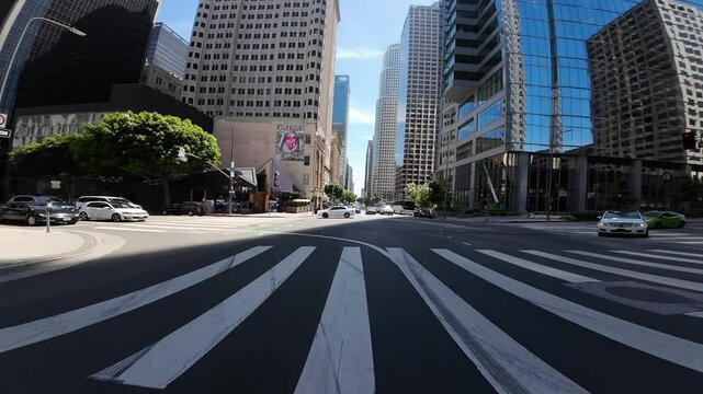 Los Angeles Downtown Figueroa St Northbound 01 Rear View Driving Plate California USA Ultra Wide