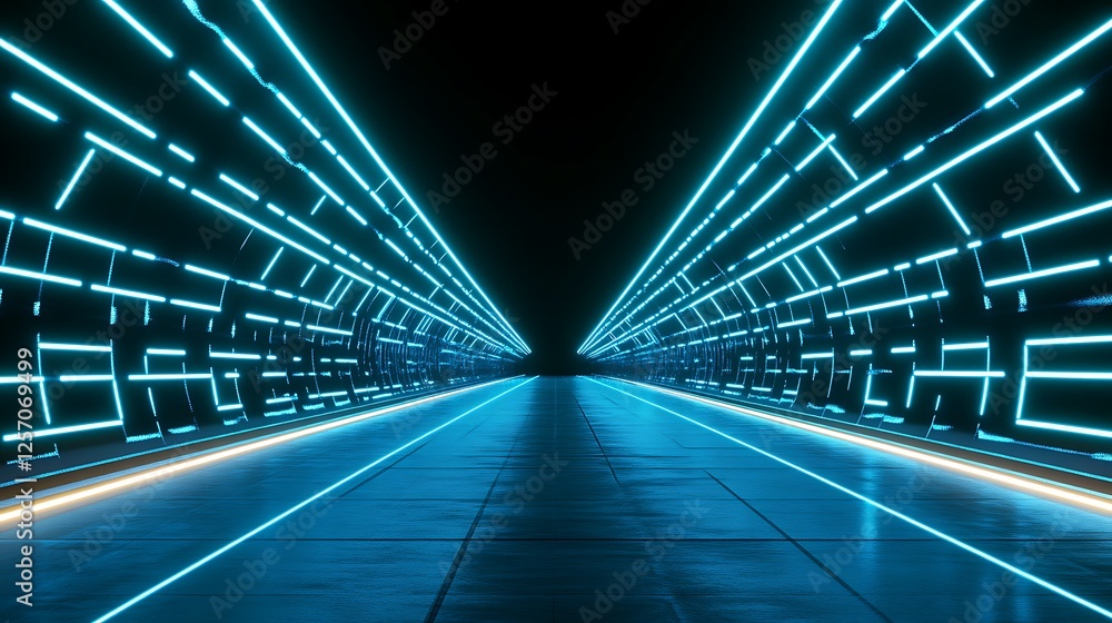 Poster a futuristic grid landscape with neon lines and a dark background