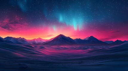 sunrise over mountains with aurora
