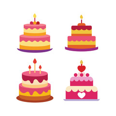 A set of colorful birthday cake vector illustration